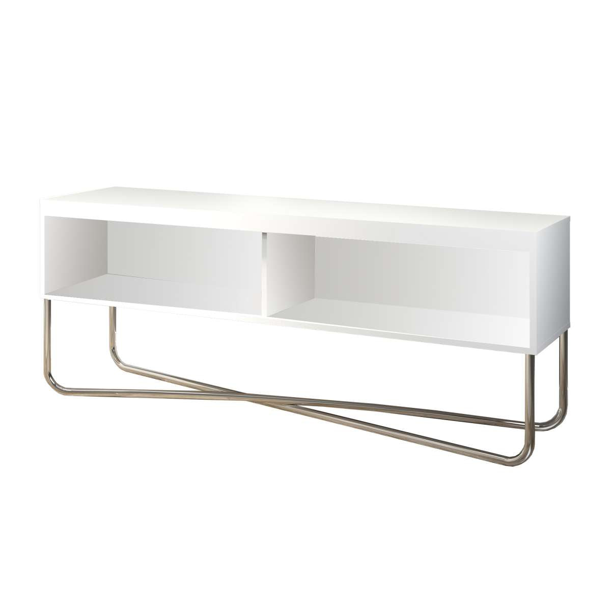 53 Inch Tv Stand With 2 Open Compartments And Tubular Metal Frame, White And Chrome By Benzara | TV Stands |  Modishstore  - 2