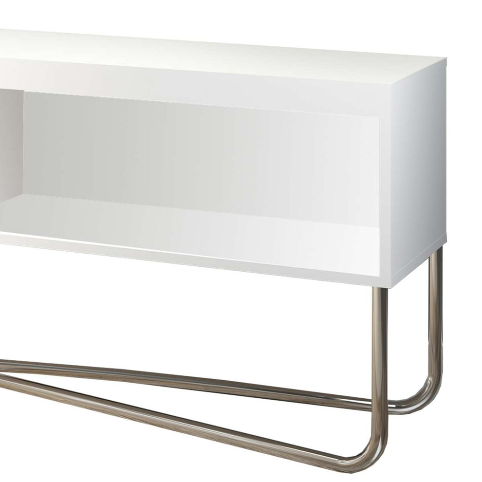 53 Inch Tv Stand With 2 Open Compartments And Tubular Metal Frame, White And Chrome By Benzara | TV Stands |  Modishstore  - 6