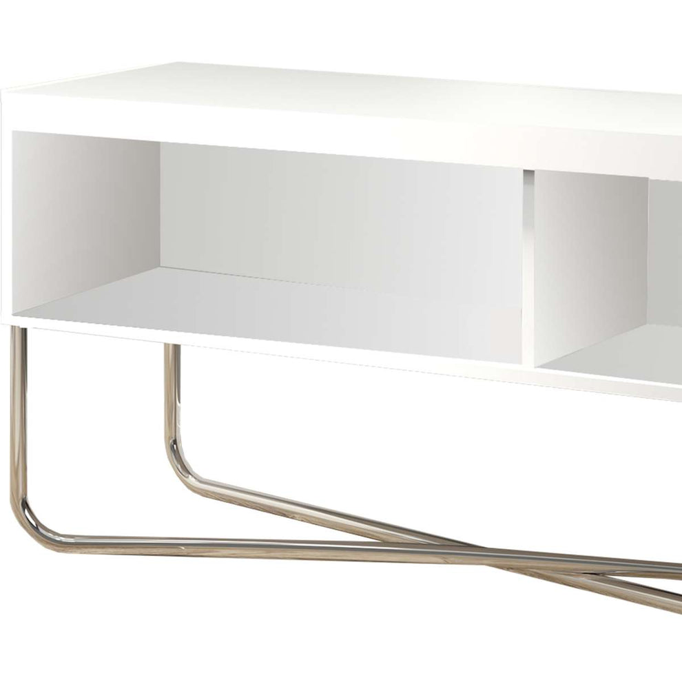 53 Inch Tv Stand With 2 Open Compartments And Tubular Metal Frame, White And Chrome By Benzara | TV Stands |  Modishstore  - 5
