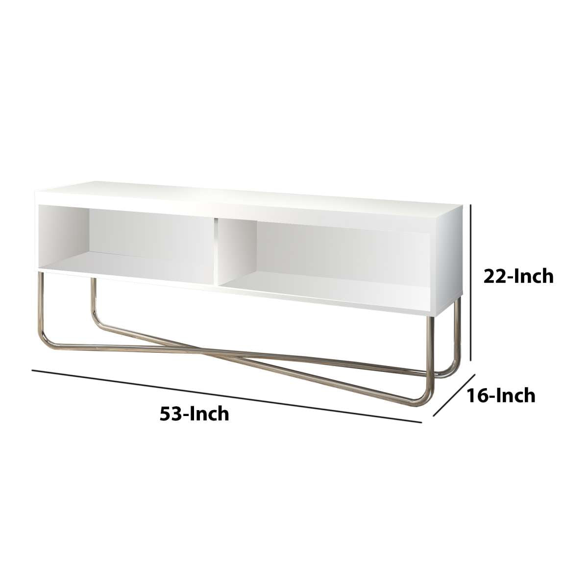 53 Inch Tv Stand With 2 Open Compartments And Tubular Metal Frame, White And Chrome By Benzara | TV Stands |  Modishstore  - 3