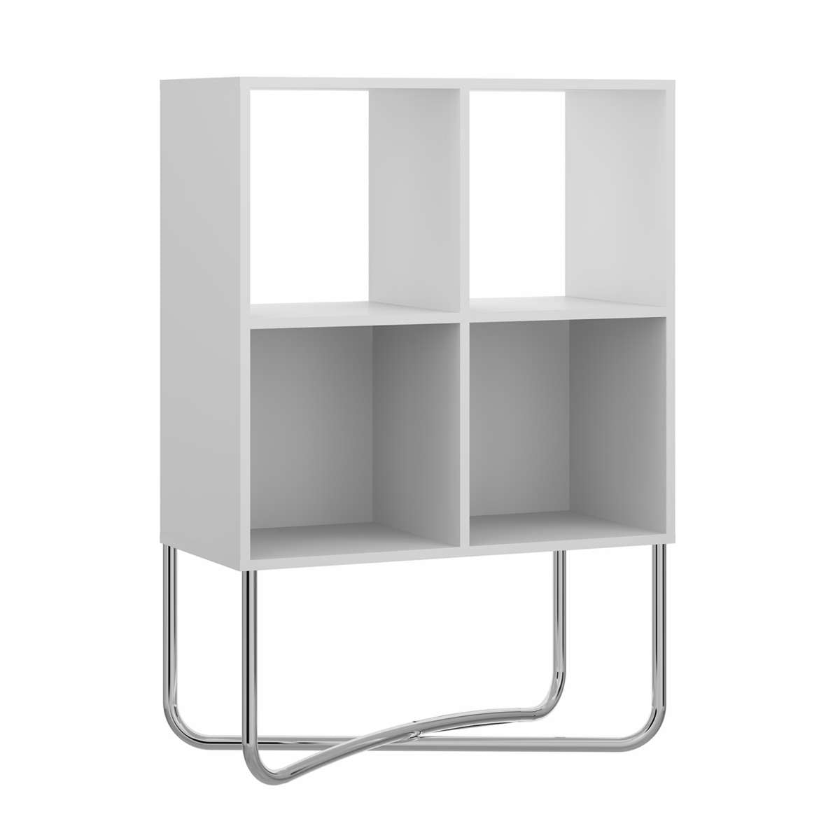 Multipurpose Storage Shelf With 4 Open Compartments, White And Chrome By Benzara | Shelves & Shelving Units |  Modishstore  - 5