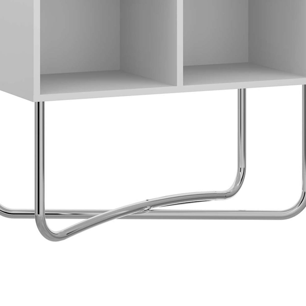 Multipurpose Storage Shelf With 4 Open Compartments, White And Chrome By Benzara | Shelves & Shelving Units |  Modishstore  - 4