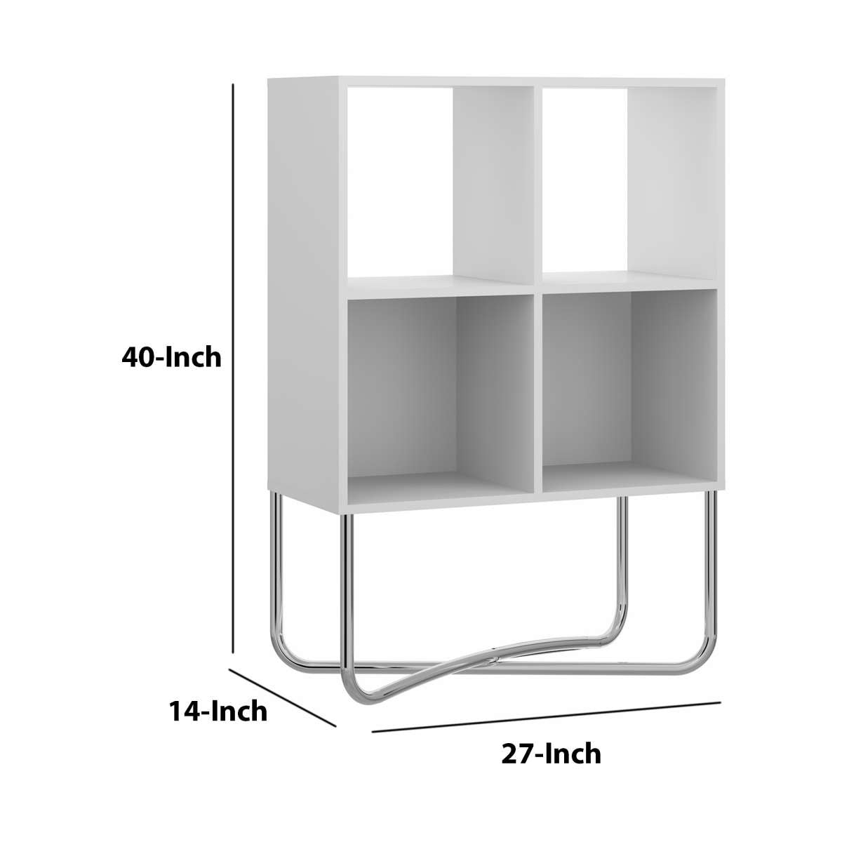 Multipurpose Storage Shelf With 4 Open Compartments, White And Chrome By Benzara | Shelves & Shelving Units |  Modishstore  - 2