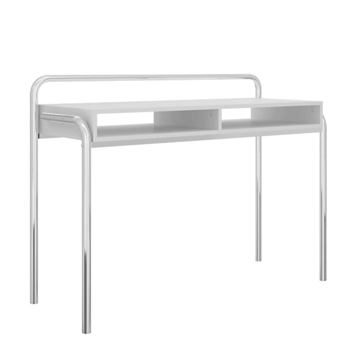 Office Desk With 2 Compartments And Tubular Metal Frame, White And Chrome By Benzara | Desks |  Modishstore  - 2