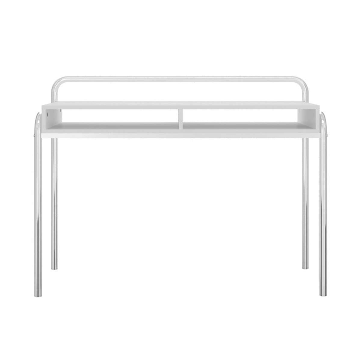 Office Desk With 2 Compartments And Tubular Metal Frame, White And Chrome By Benzara | Desks |  Modishstore  - 6