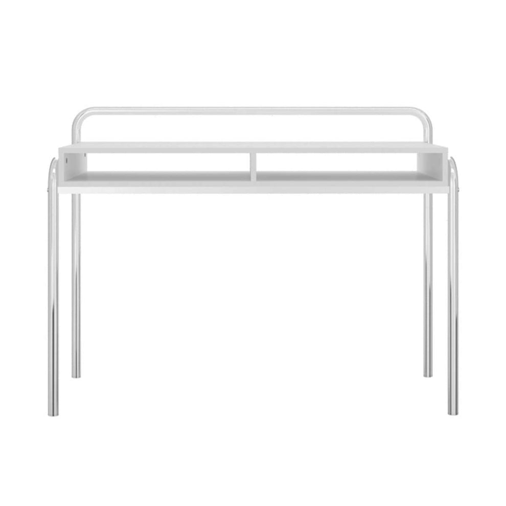 Office Desk With 2 Compartments And Tubular Metal Frame, White And Chrome By Benzara | Desks |  Modishstore  - 6