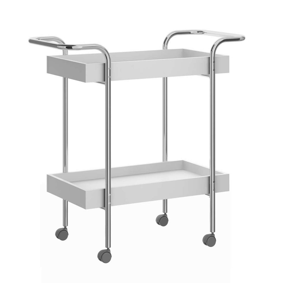 Storage Cart With 2 Tier Design And Metal Frame, White And Chrome By Benzara | Bar Carts |  Modishstore  - 2