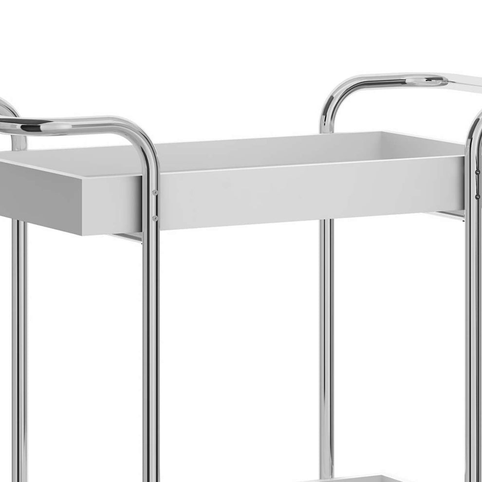 Storage Cart With 2 Tier Design And Metal Frame, White And Chrome By Benzara | Bar Carts |  Modishstore  - 5