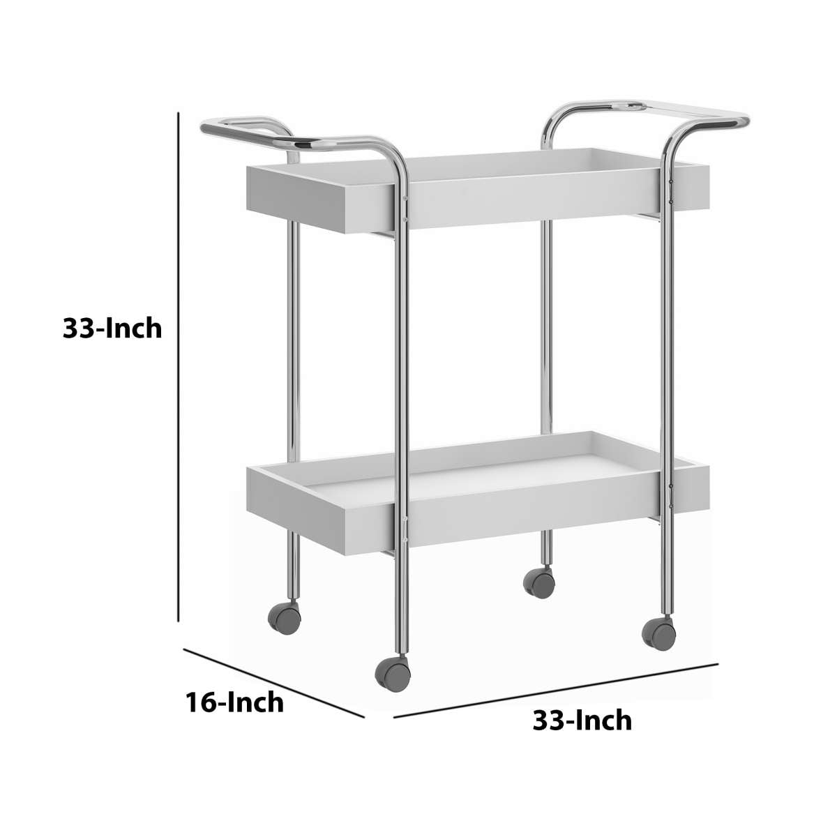 Storage Cart With 2 Tier Design And Metal Frame, White And Chrome By Benzara | Bar Carts |  Modishstore  - 3