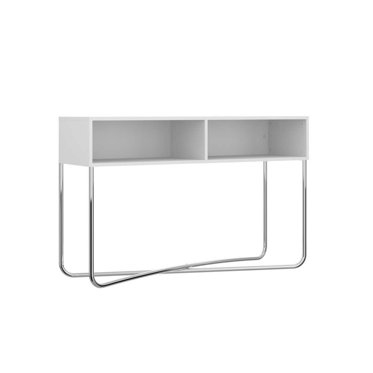 Wooden Console Table With 2 Open Compartments And Metal Frame, White And Chrome By Benzara | Console Tables |  Modishstore  - 7