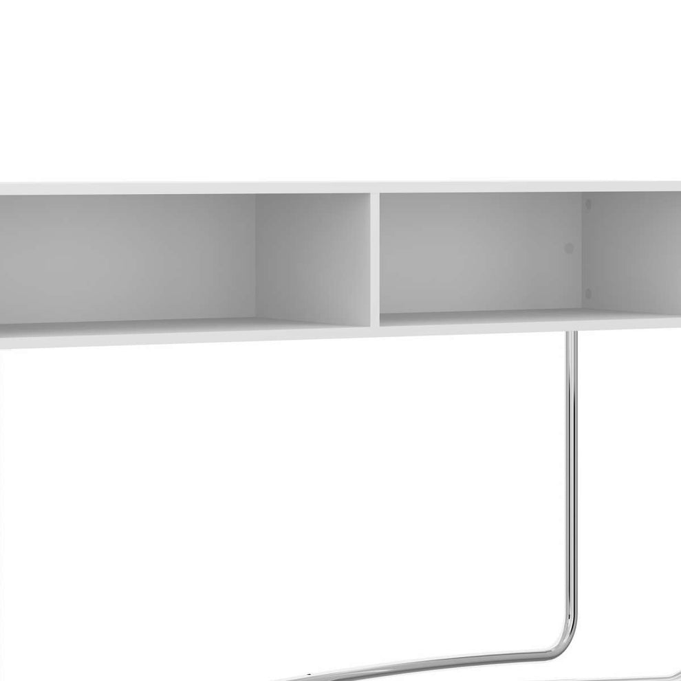 Wooden Console Table With 2 Open Compartments And Metal Frame, White And Chrome By Benzara | Console Tables |  Modishstore  - 5