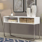 Wooden Console Table With 2 Open Compartments And Metal Frame, White And Chrome By Benzara | Console Tables |  Modishstore 
