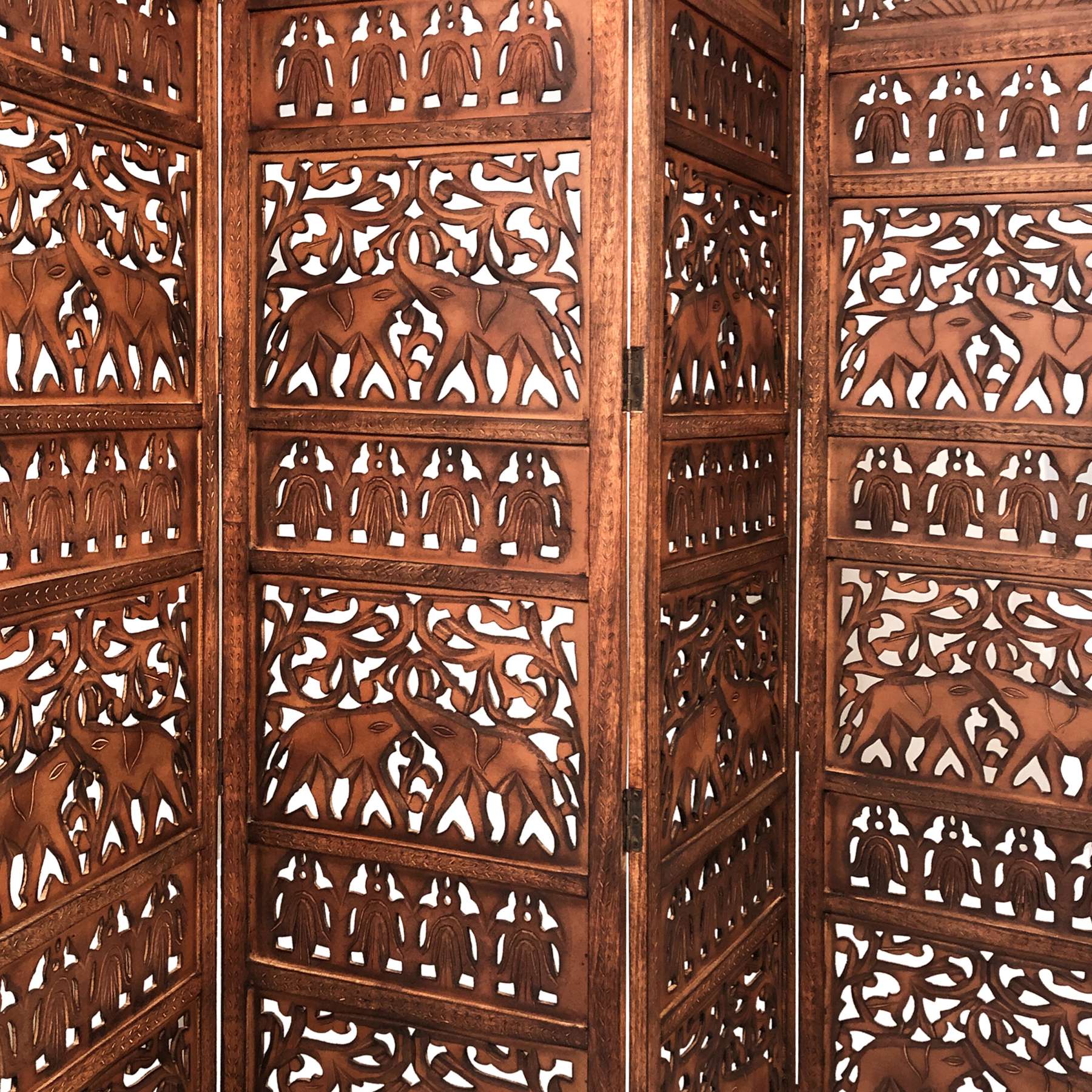 Traditionally Wooden Carved 4 Panel Room Divider Screen With Intricate Cutout Details, Brown By Benzara | Room Divider |  Modishstore  - 8