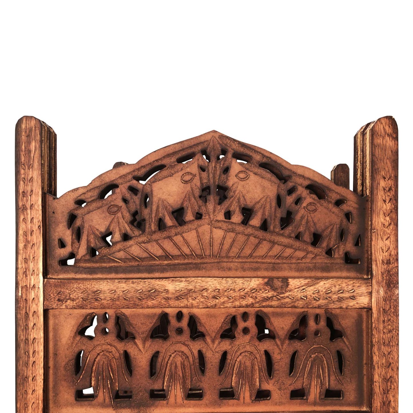 Traditionally Wooden Carved 4 Panel Room Divider Screen With Intricate Cutout Details, Brown By Benzara | Room Divider |  Modishstore  - 7