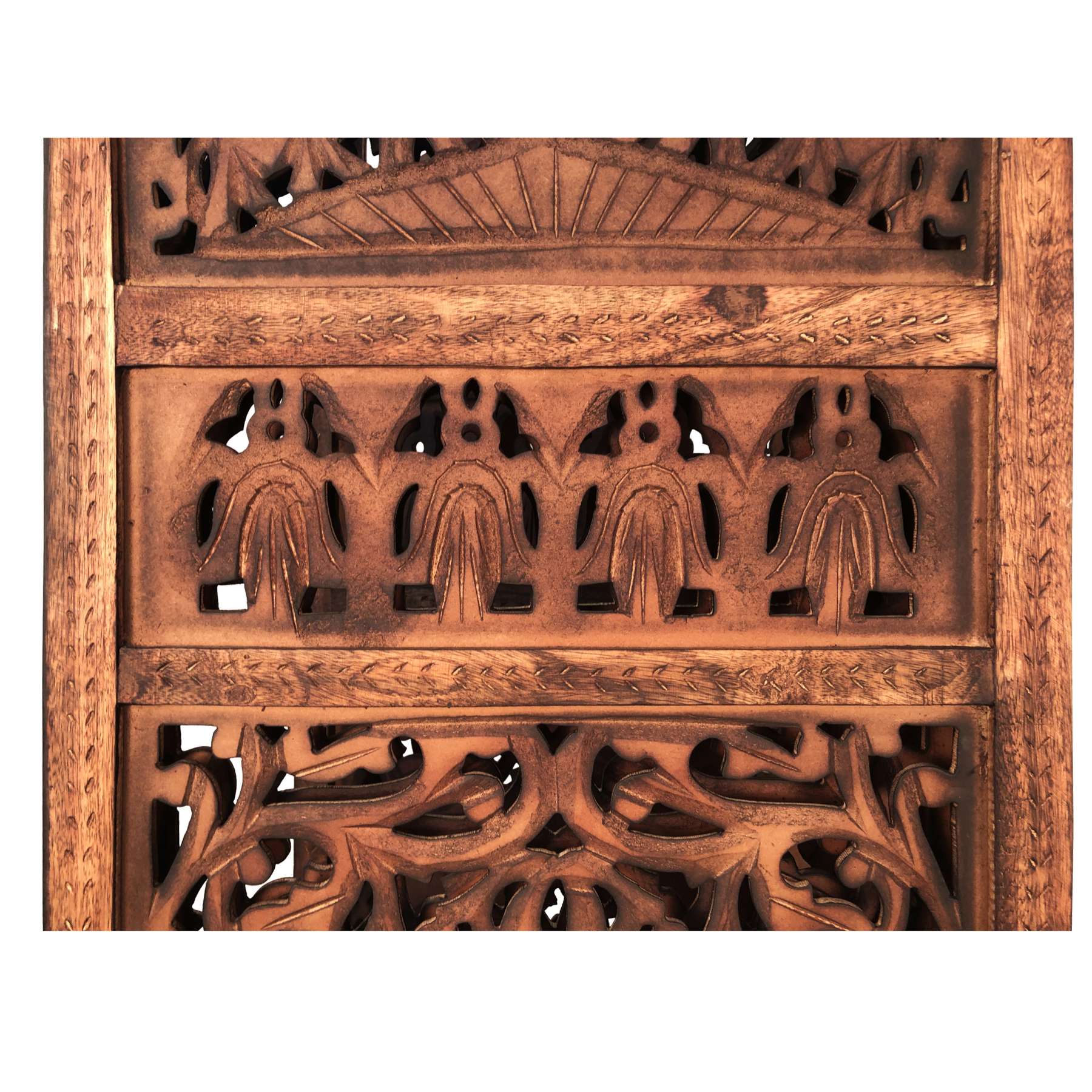 Traditionally Wooden Carved 4 Panel Room Divider Screen With Intricate Cutout Details, Brown By Benzara | Room Divider |  Modishstore  - 6