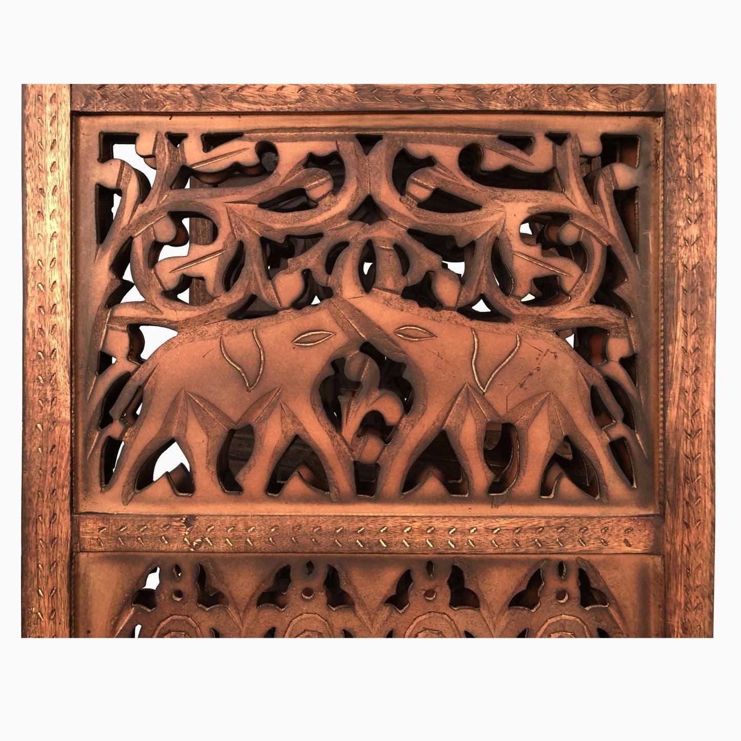 Traditionally Wooden Carved 4 Panel Room Divider Screen With Intricate Cutout Details, Brown By Benzara | Room Divider |  Modishstore  - 5