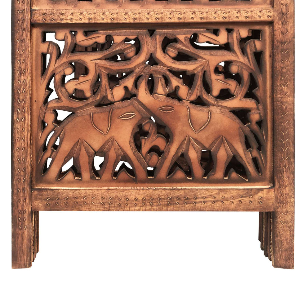 Traditionally Wooden Carved 4 Panel Room Divider Screen With Intricate Cutout Details, Brown By Benzara | Room Divider |  Modishstore  - 4