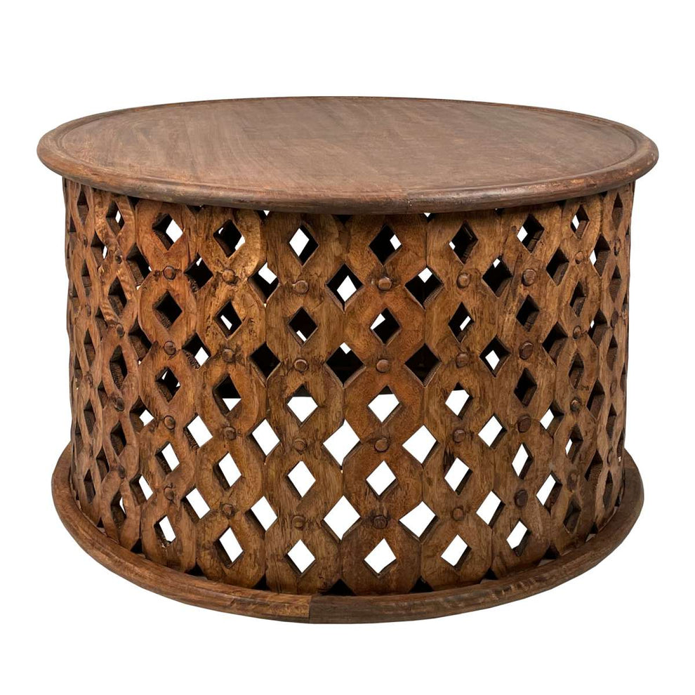 Farmhouse Round Coffee Table Set With Mango Wood Frame And Cut Out Design, Set Of 2, Brown By Benzara | Coffee Tables |  Modishstore  - 2