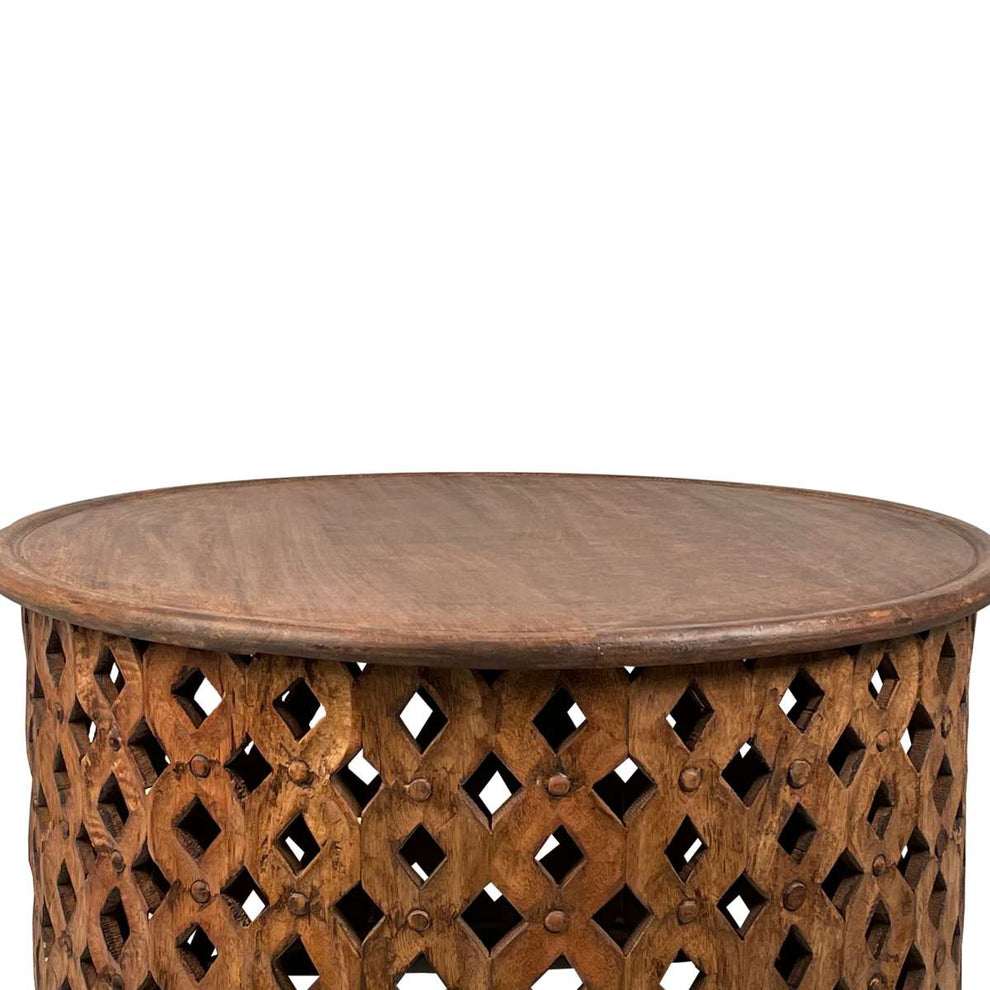 Farmhouse Round Coffee Table Set With Mango Wood Frame And Cut Out Design, Set Of 2, Brown By Benzara | Coffee Tables |  Modishstore  - 6