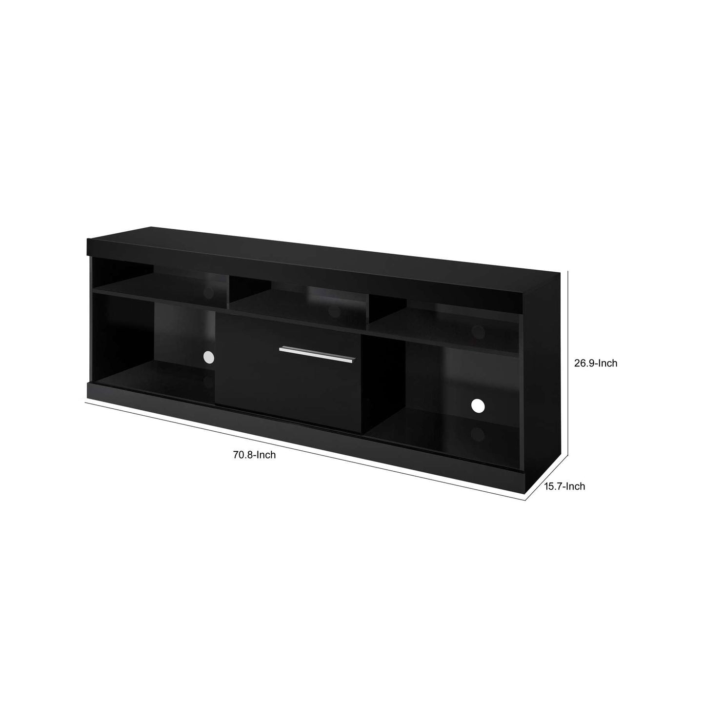 71 Inch Wooden Tv Stand With Open Compartments And Sliding Door, Black By Benzara | TV Stands |  Modishstore  - 3