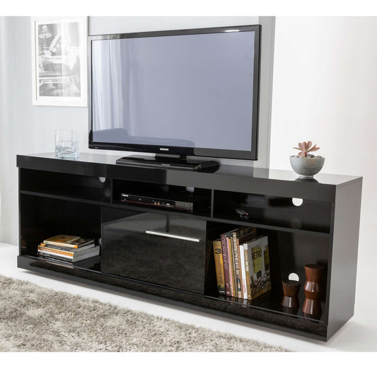 71 Inch Wooden Tv Stand With Open Compartments And Sliding Door, Black By Benzara | TV Stands |  Modishstore 