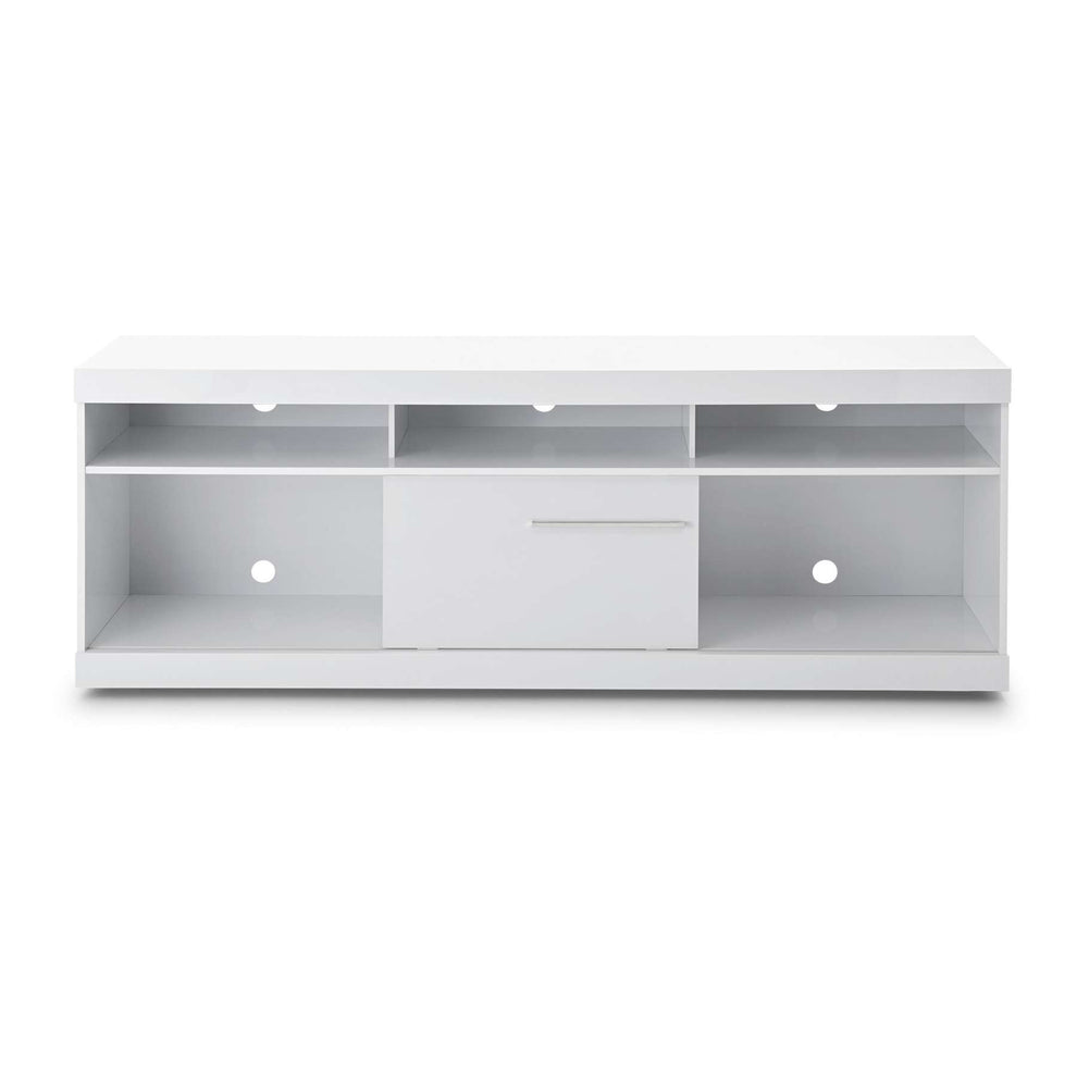 71 Inch Wooden Tv Stand With Open Compartments And Sliding Door, White By Benzara | TV Stands |  Modishstore  - 2