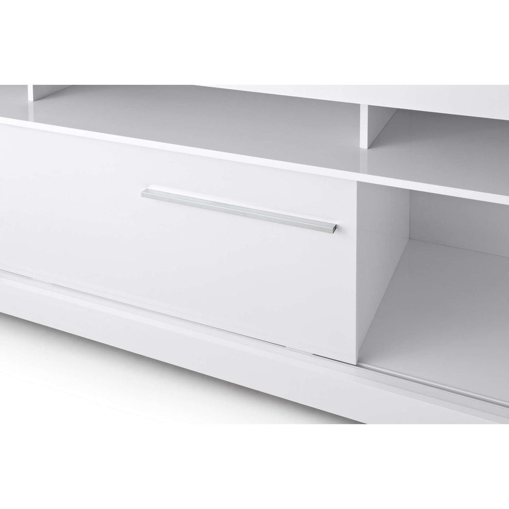 71 Inch Wooden Tv Stand With Open Compartments And Sliding Door, White By Benzara | TV Stands |  Modishstore  - 5