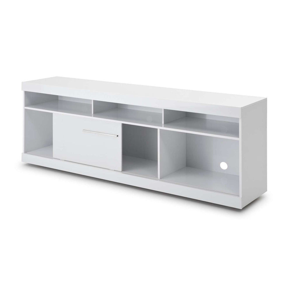 71 Inch Wooden Tv Stand With Open Compartments And Sliding Door, White By Benzara | TV Stands |  Modishstore  - 4