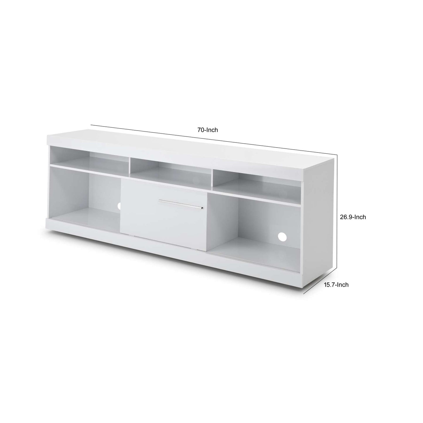 71 Inch Wooden Tv Stand With Open Compartments And Sliding Door, White By Benzara | TV Stands |  Modishstore  - 3