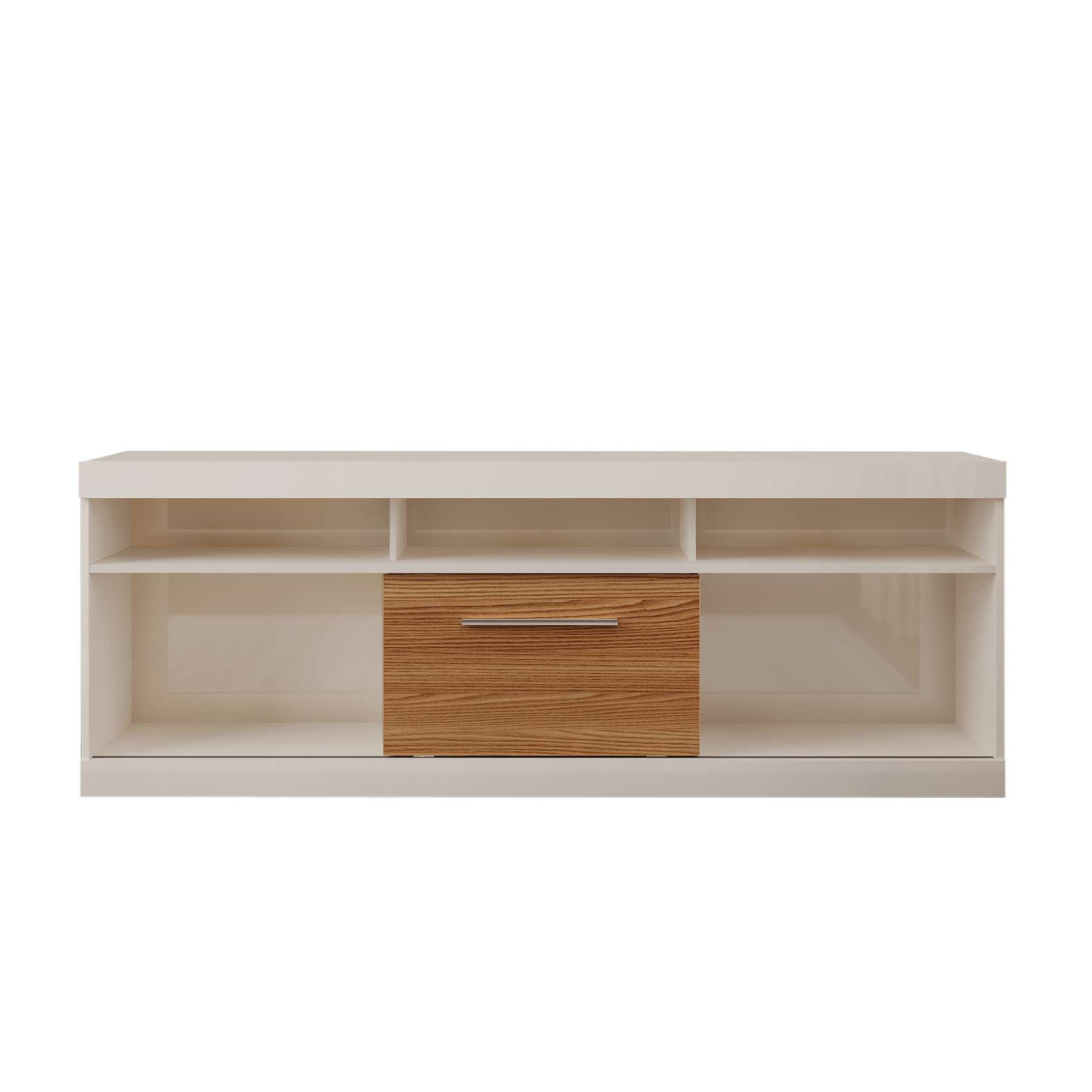 71 Inch Tv Stand With Open Compartments And Sliding Door, Off White And Oak By Benzara | TV Stands |  Modishstore  - 7