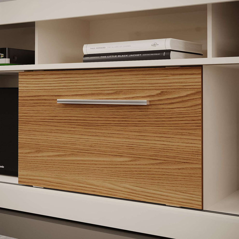71 Inch Tv Stand With Open Compartments And Sliding Door, Off White And Oak By Benzara | TV Stands |  Modishstore  - 6