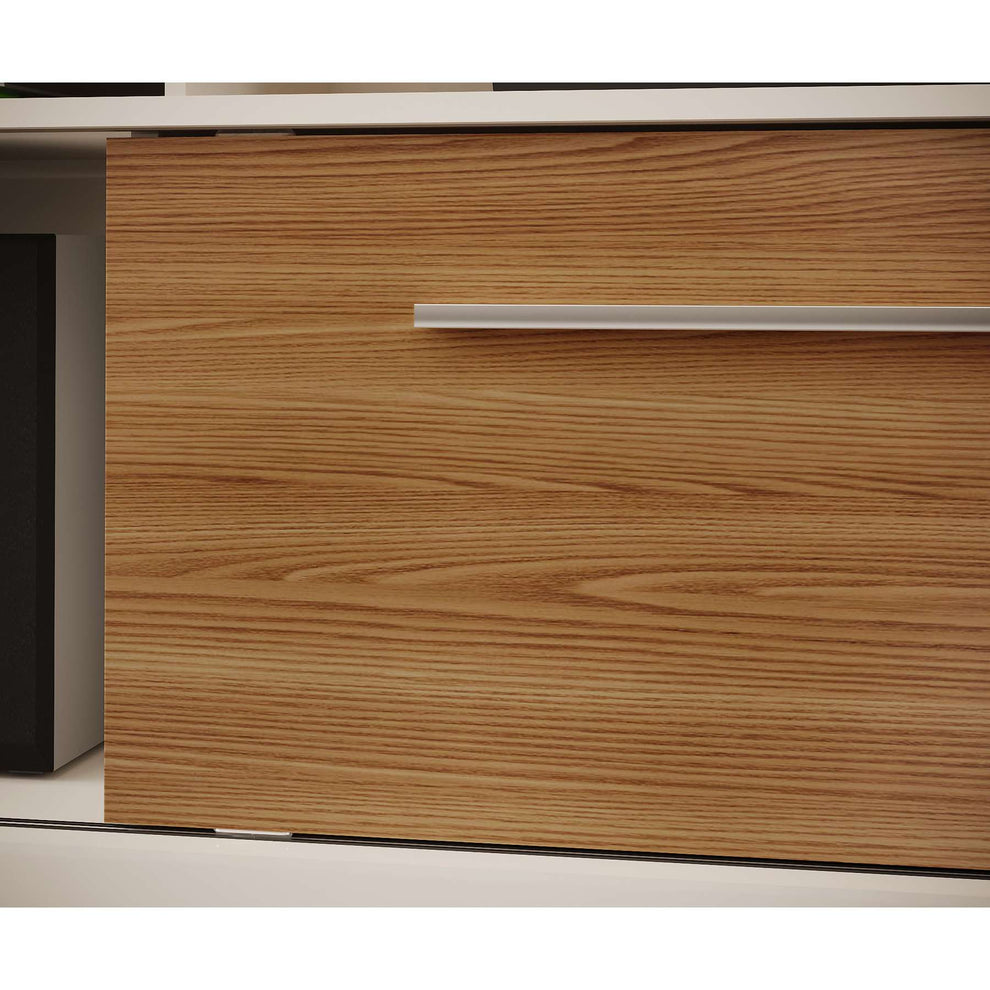 71 Inch Tv Stand With Open Compartments And Sliding Door, Off White And Oak By Benzara | TV Stands |  Modishstore  - 5