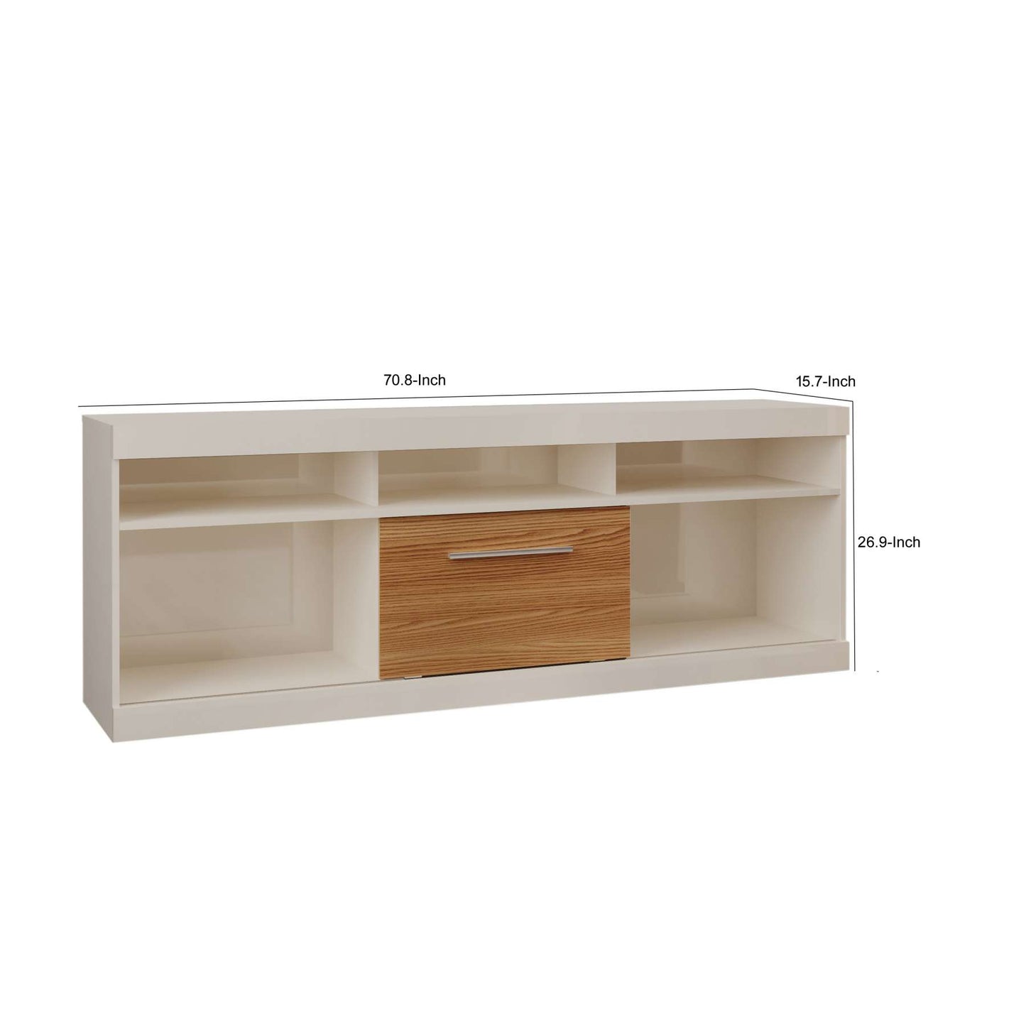 71 Inch Tv Stand With Open Compartments And Sliding Door, Off White And Oak By Benzara | TV Stands |  Modishstore  - 2