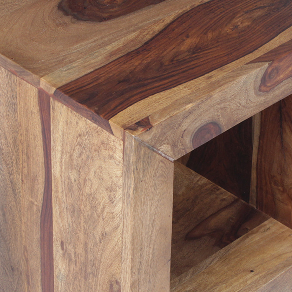 Cube Shape Rosewood Side Table With Cutout Bottom, Brown  By Benzara | Side Tables |  Modishstore  - 2