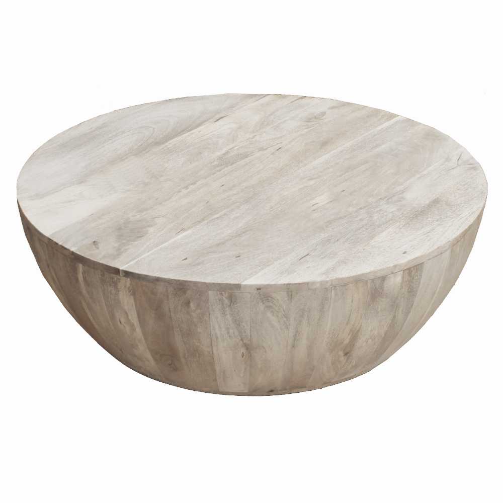 Distressed Mango Wood Coffee Table In Round Shape, Washed Light Brown By Benzara | Coffee Tables |  Modishstore  - 2