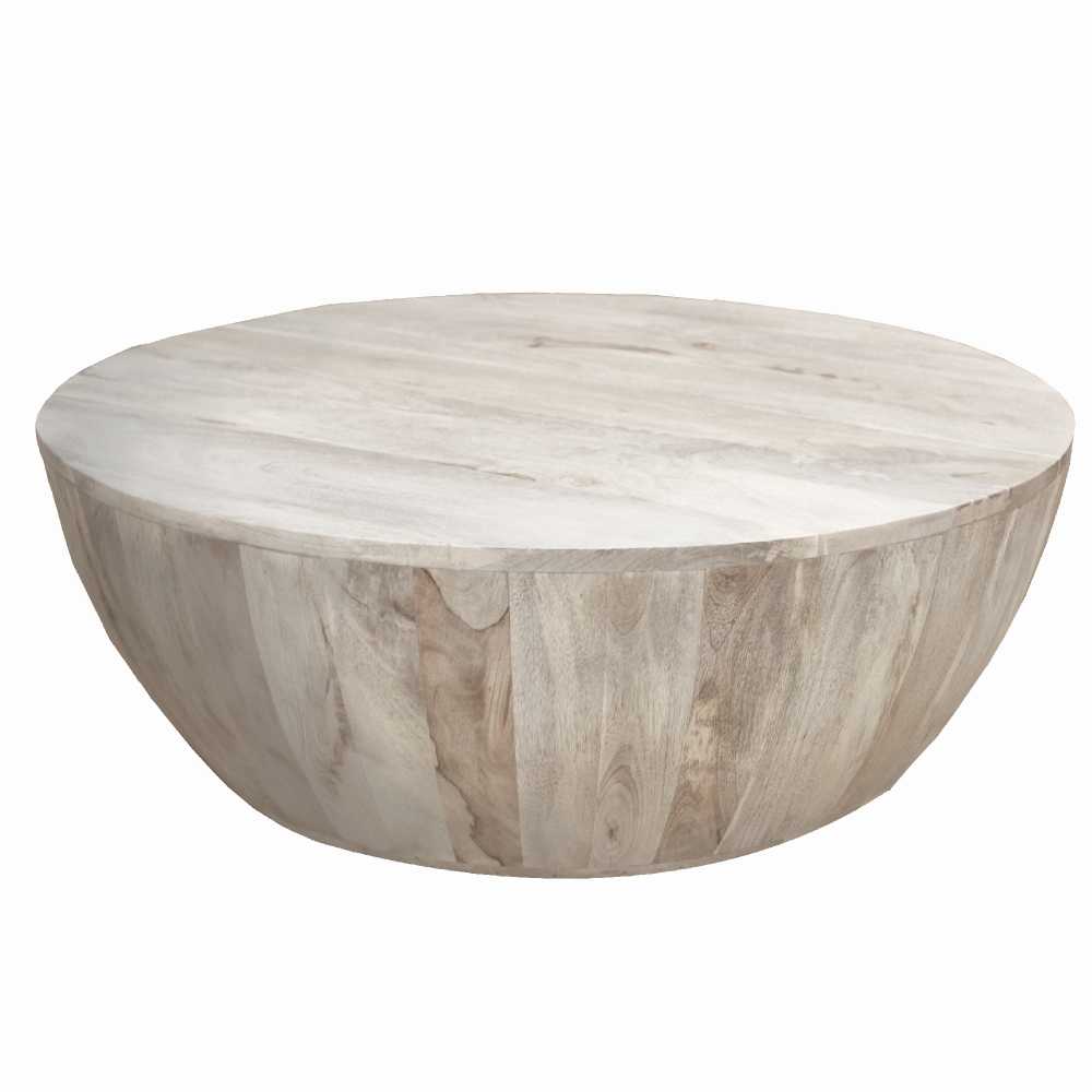 Distressed Mango Wood Coffee Table In Round Shape, Washed Light Brown By Benzara | Coffee Tables |  Modishstore  - 3