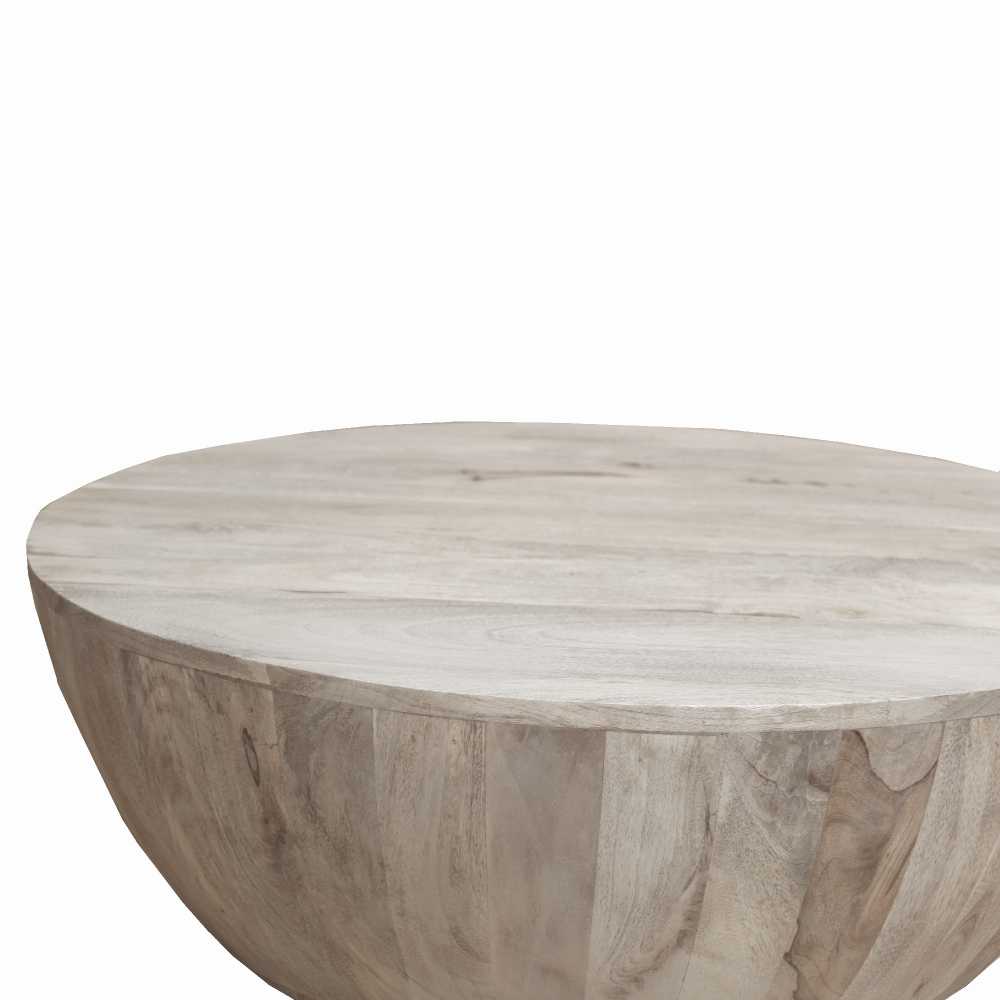 Distressed Mango Wood Coffee Table In Round Shape, Washed Light Brown By Benzara | Coffee Tables |  Modishstore  - 5
