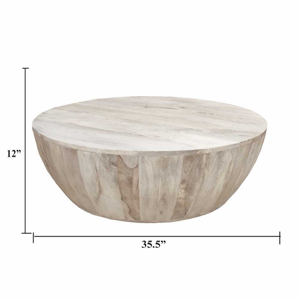 Distressed Mango Wood Coffee Table In Round Shape, Washed Light Brown By Benzara | Coffee Tables |  Modishstore  - 7