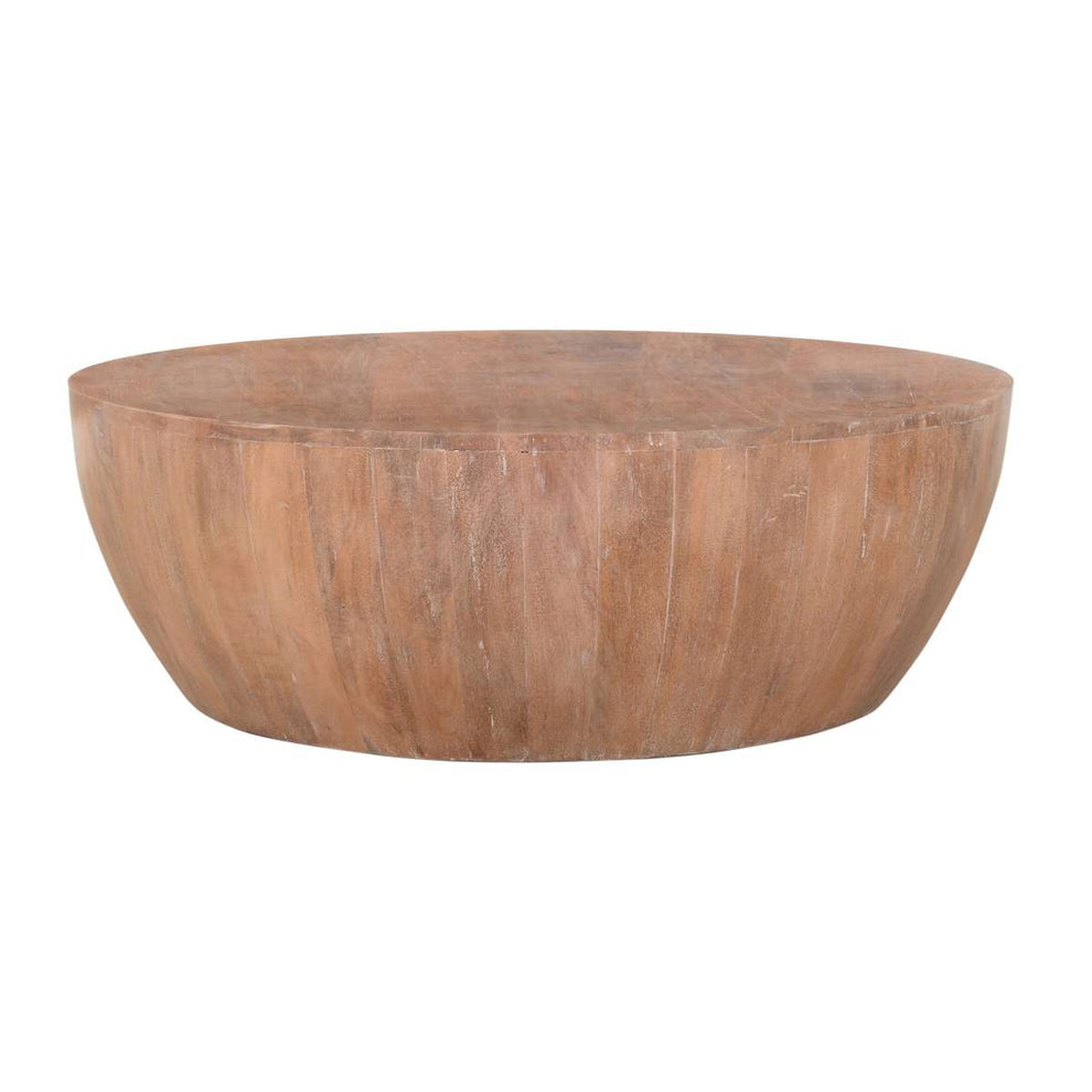 Drum Shape Wooden Coffee Table With Plank Design Base, Distressed Brown By Benzara | Coffee Tables |  Modishstore  - 2