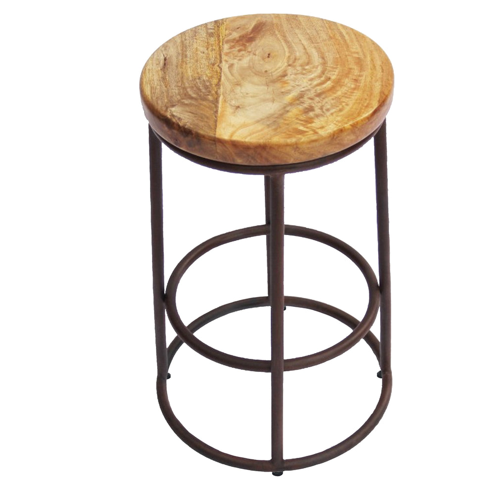 24 Inch Acacia Wood Counter Height Barstool With Iron Base, Brown And Black  By Benzara | Bar Stools & Table |  Modishstore  - 2