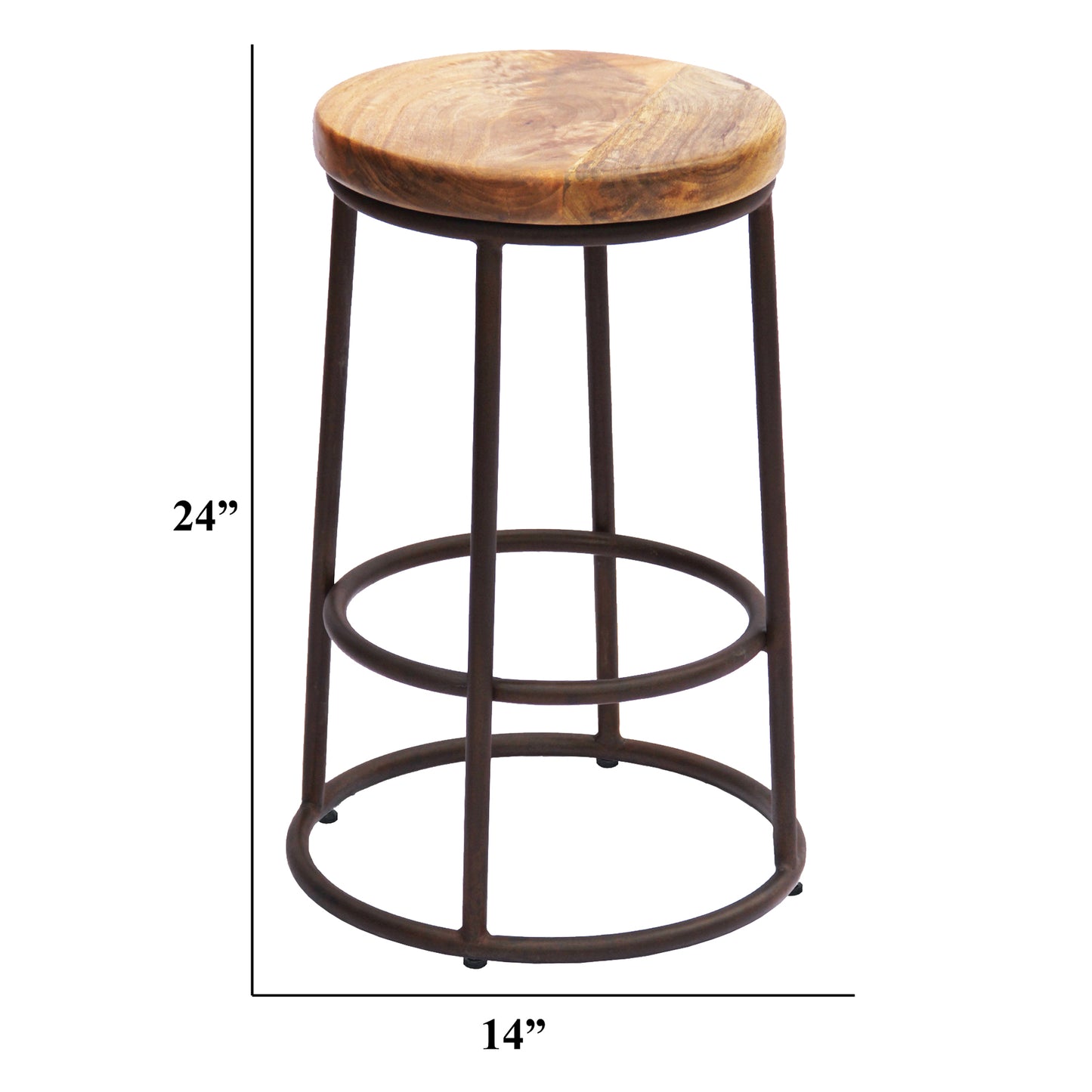 24 Inch Acacia Wood Counter Height Barstool With Iron Base, Brown And Black  By Benzara | Bar Stools & Table |  Modishstore  - 3