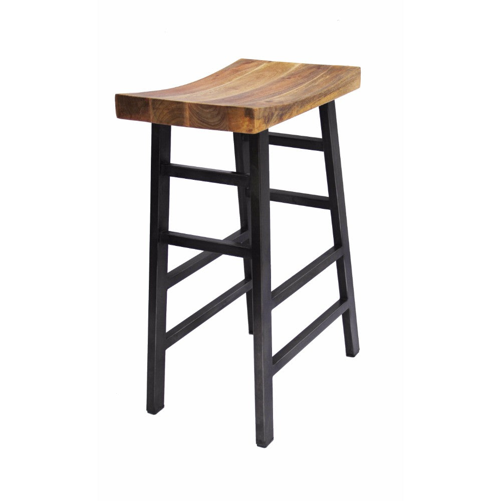 The Urban Port Wooden Saddle Seat 30 Inch Barstool With Ladder Base, Brown And Black  By Benzara | Bar Stools & Table |  Modishstore  - 4