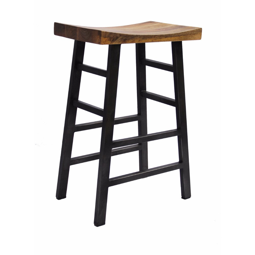 The Urban Port Wooden Saddle Seat 30 Inch Barstool With Ladder Base, Brown And Black  By Benzara | Bar Stools & Table |  Modishstore  - 2