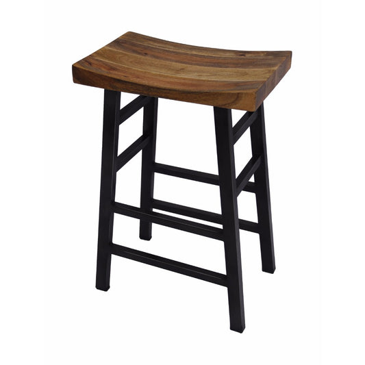 Rush Woven Wooden Frame Barstool With Saber Legs, Beige And Dark