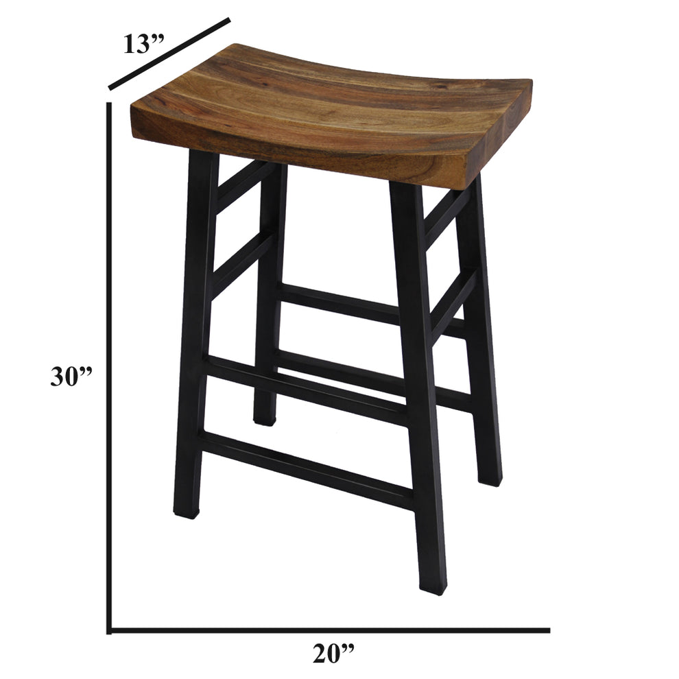 The Urban Port Wooden Saddle Seat 30 Inch Barstool With Ladder Base, Brown And Black  By Benzara | Bar Stools & Table |  Modishstore  - 3