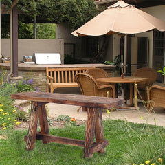 Wooden Garden Patio Bench With Retro Etching, Cappuccino Brown  By Benzara