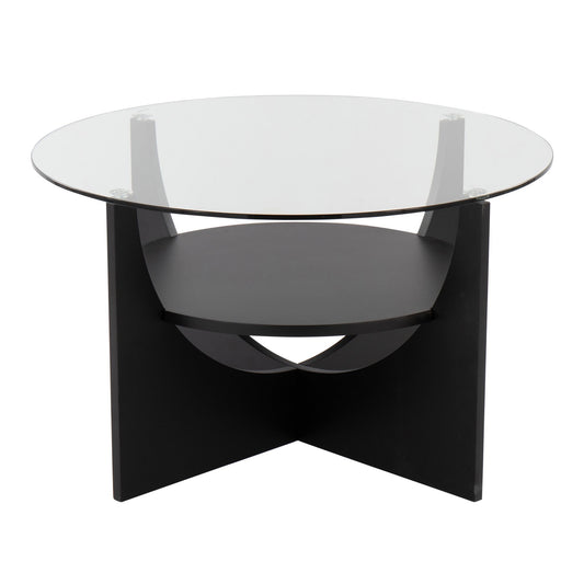 U-Shaped Contemporary Coffee Table in Black Wood and Clear Glass By LumiSource | Coffee Tables | Modishstore