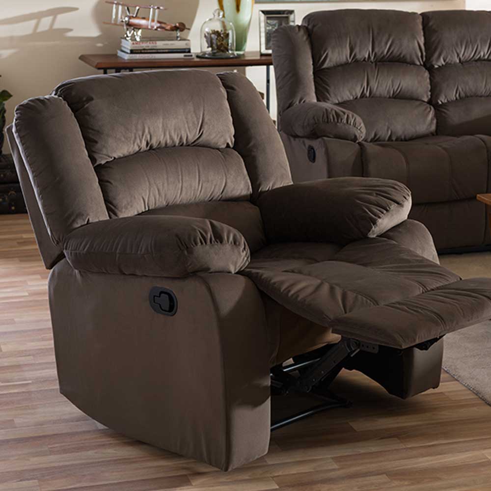 Baxton Studio Hollace Modern and Contemporary Taupe Microsuede 1-Seater Recliner | Modishstore | Chairs & Recliners