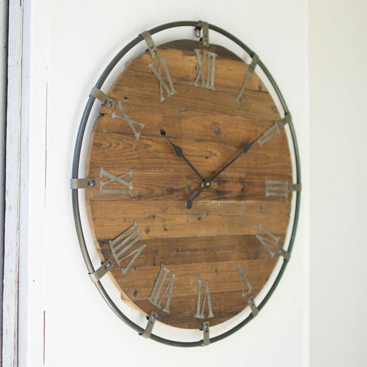 Kalalou Wooden Wall Clock With Metal Frame | Modishstore | Clocks