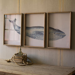 Kalalou Triptych Framed Whale Print Under Glass